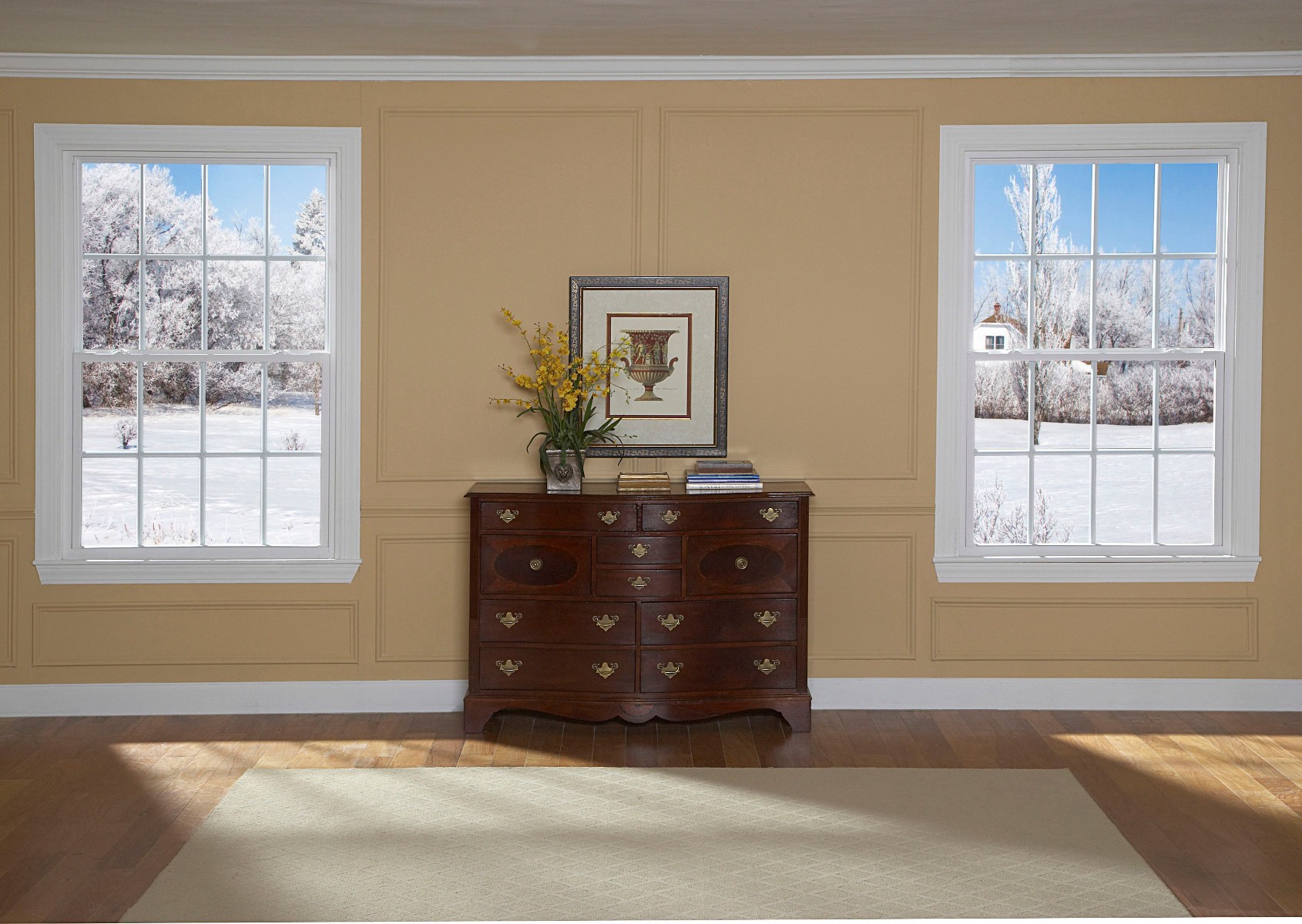 slide 6 of 6, RELIABILT 3201 Series 31-3/4-in x 53-3/4-in White Exterior White Interior Vinyl Replacement Double Hung Window Low-E argon Double Pane Glass with Grids (Half Screen Included), 1 ct