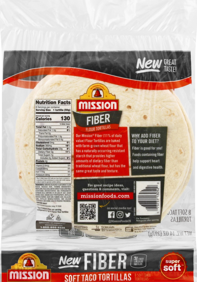 slide 10 of 10, Mission Fiber Flour Tortillas, 8 ct; 14 oz