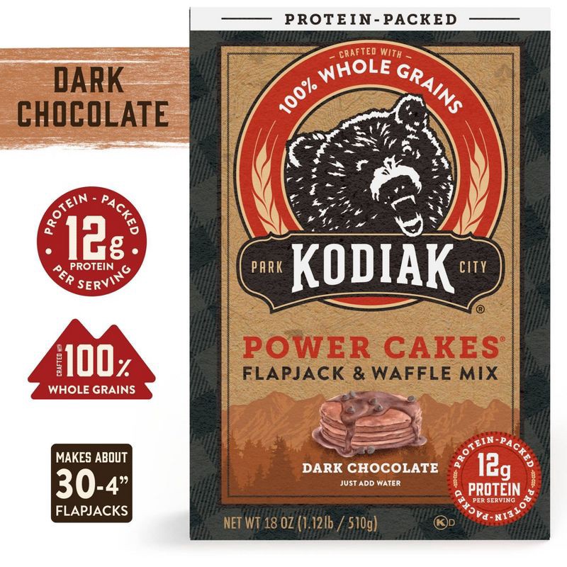 slide 3 of 8, Kodiak Cakes Kodiak Protein-Packed Flapjack & Waffle Mix Dark Chocolate - 18oz, 18 oz