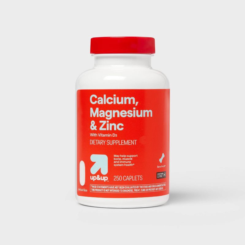 slide 1 of 5, Calcium Magnesium & Zinc Dietary Supplement Coated Caplets - 250ct - up&up™, 250 ct