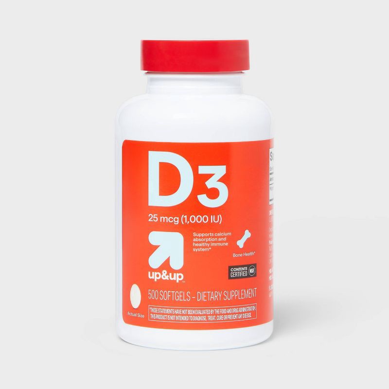slide 1 of 5, Vitamin D3 Bone Health Dietary Supplement Softgels - 500ct - up&up™, 500 ct