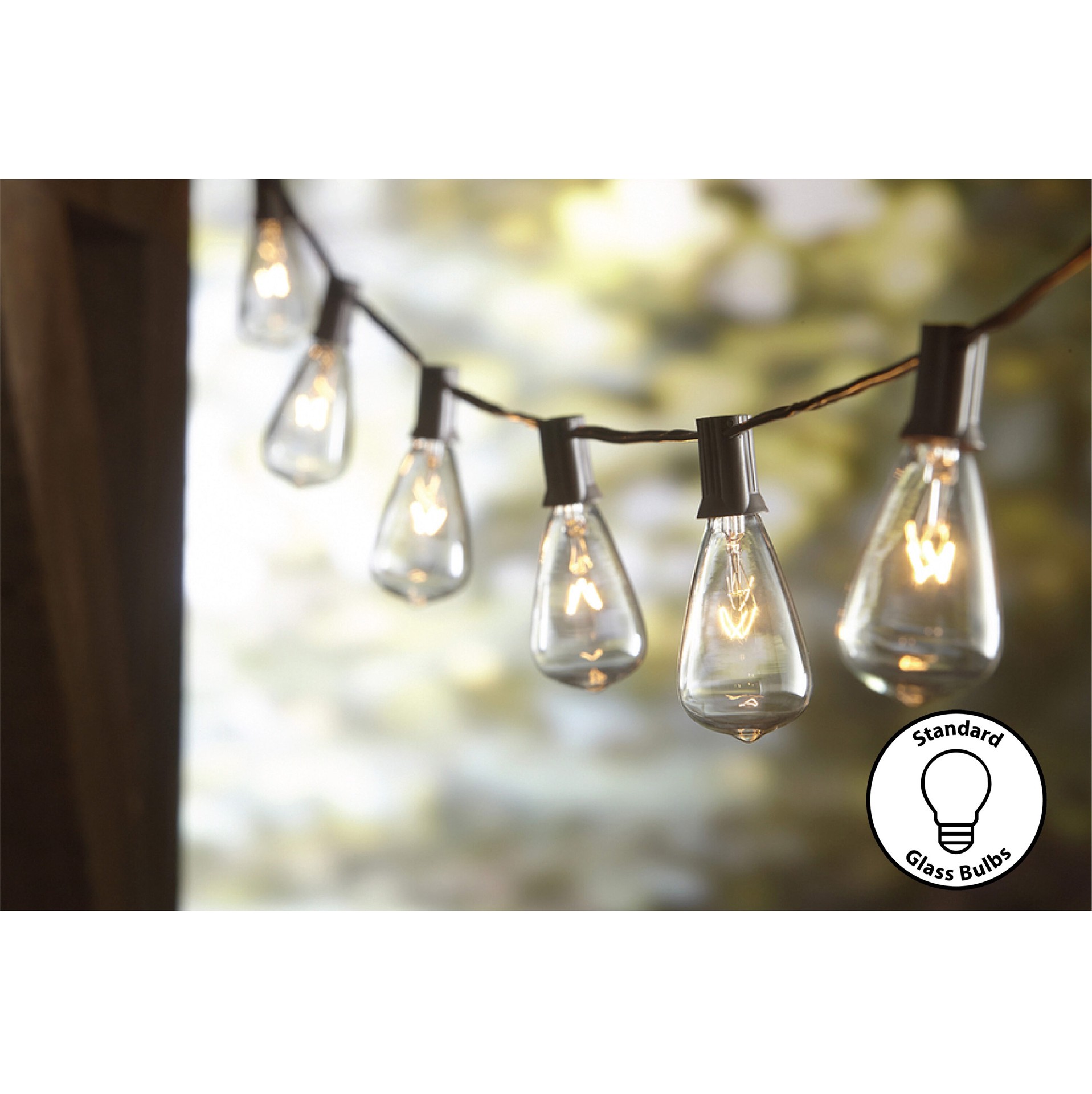 slide 1 of 6, allen + roth 13-ft Plug-in Brown Outdoor String Light with 10 White -Light Incandescent Edison Bulbs, 1 ct