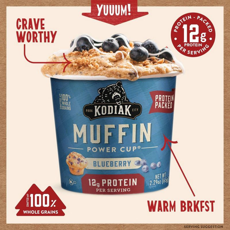 slide 4 of 7, Kodiak Cakes Protein-Packed Single-Serve Muffin Cup Blueberry - 2.29oz, 2.29 oz