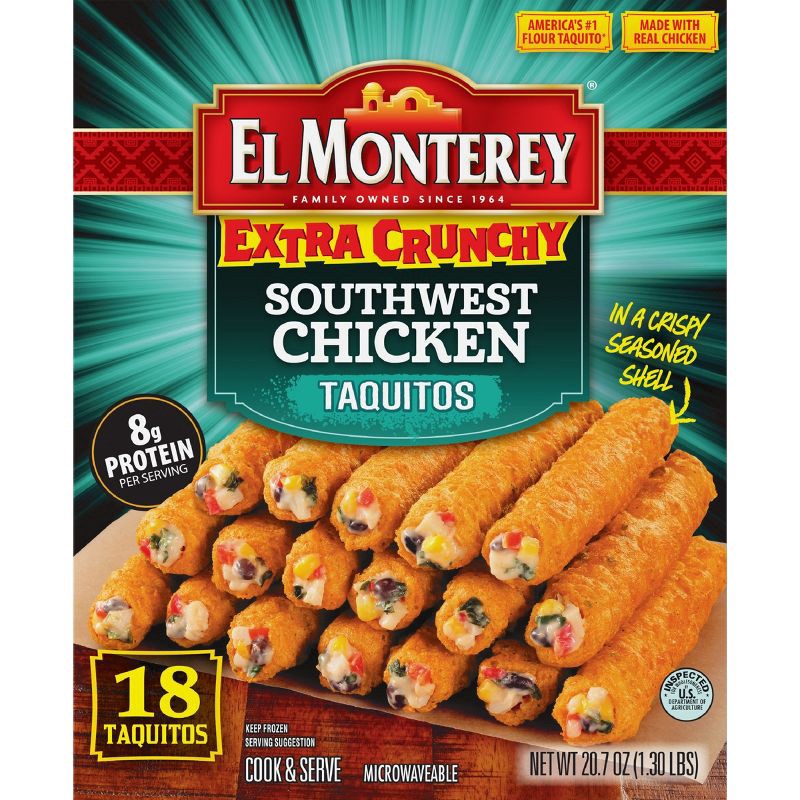 slide 2 of 8, El Monterey Southwest Chicken Extra Crunchy Frozen Taquitos - 20.7oz/18ct, 20.7 oz, 18 ct