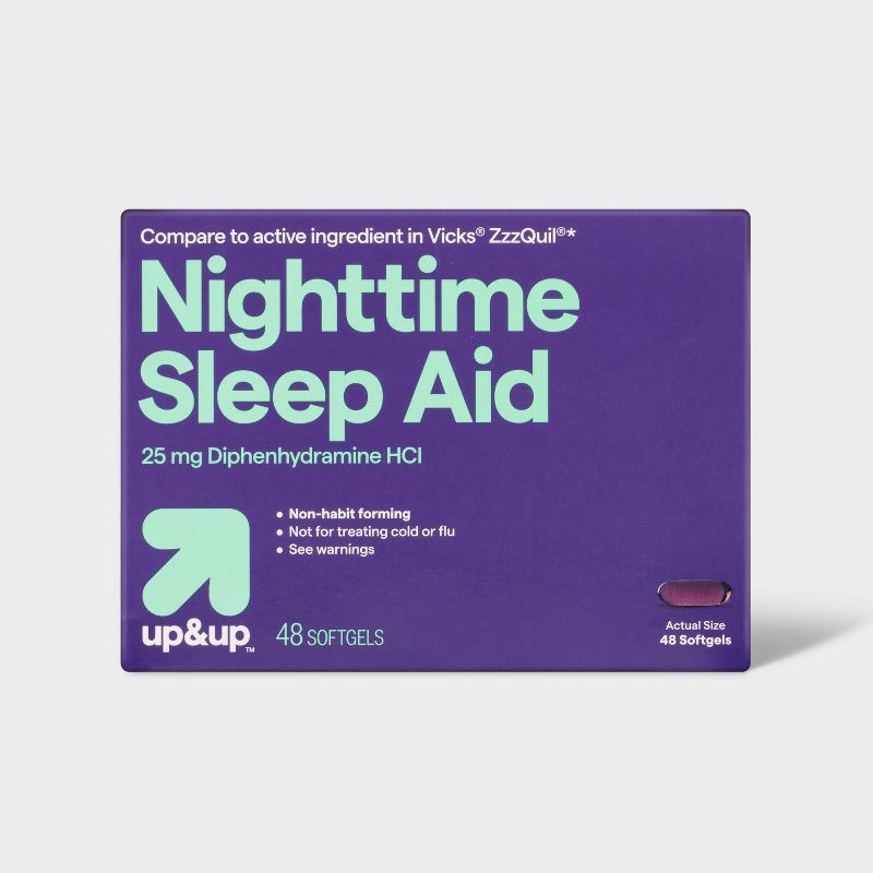 slide 1 of 3, Diphenhydramine HCl Nighttime Sleep Aid Softgels- 48ct - up&up™, 48 ct