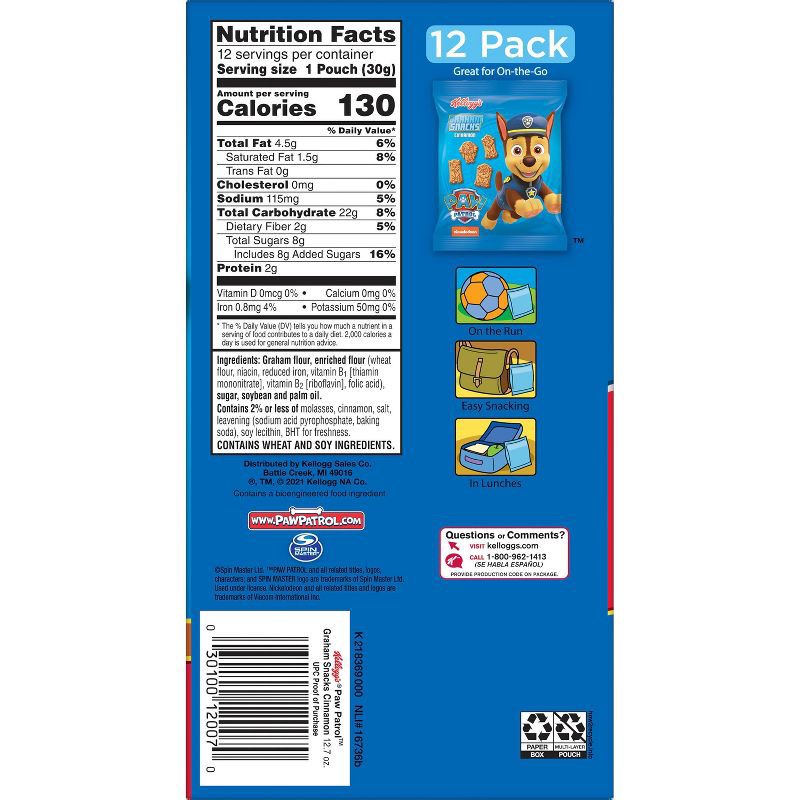 slide 9 of 9, Kellogg's Snacks Paw Patrol Grahams Snacks - 12ct, 12 ct