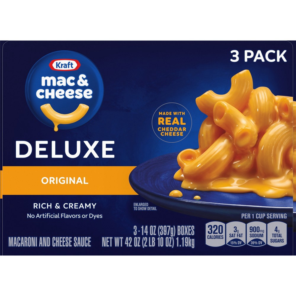slide 3 of 15, Kraft Deluxe Original Macaroni & Cheese Dinner Pack, 42 oz