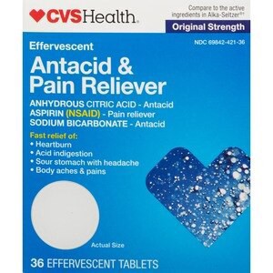 slide 1 of 1, CVS Health Antacid & Pain Reliever Effervescent Tablets, Original Strength, 36 Ct, 36 ct