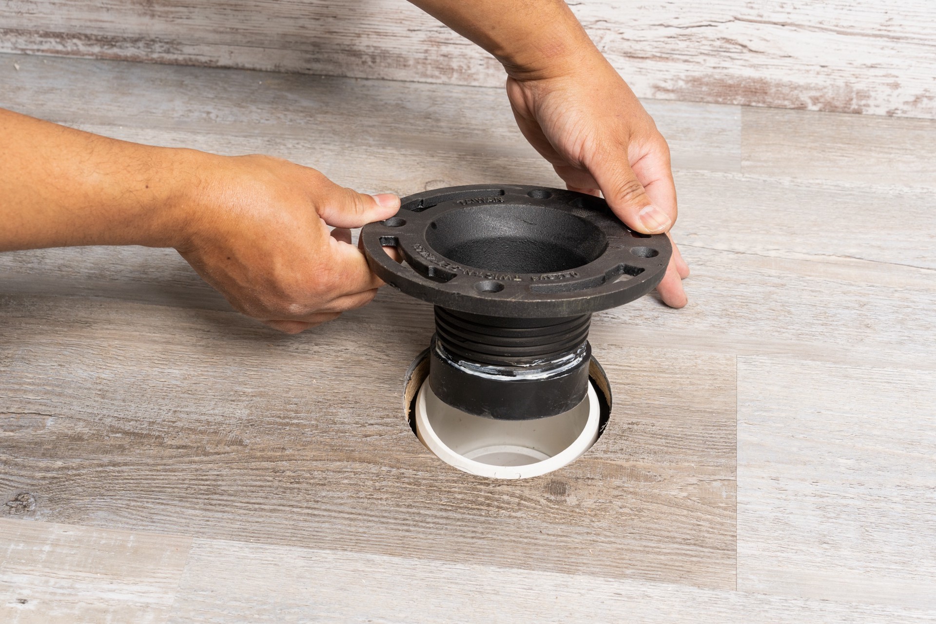 slide 5 of 6, Oatey Twist-N-Set 3.268-in Black Cast Iron Toilet flange, 1 ct