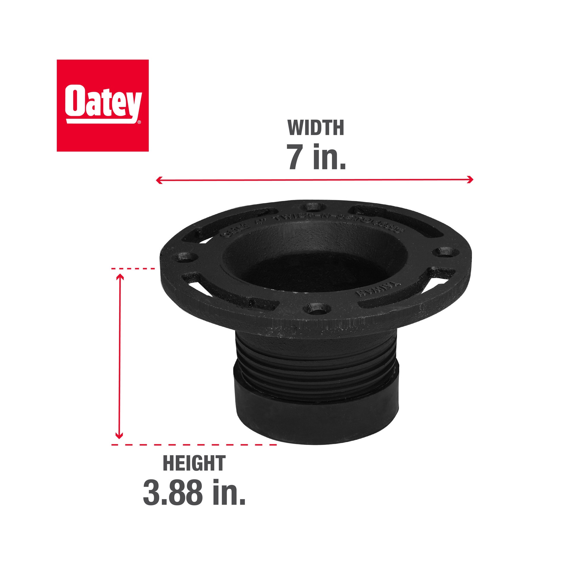 slide 6 of 6, Oatey Twist-N-Set 3.268-in Black Cast Iron Toilet flange, 1 ct