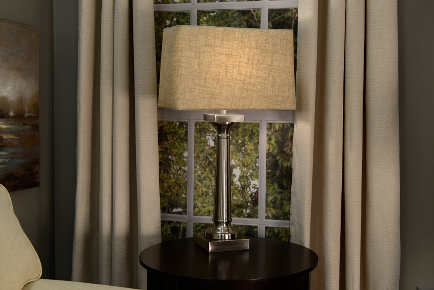 slide 6 of 6, allen + roth 10-in x 16-in Tan Linen Fabric Rectangle Lamp Shade, 1 ct