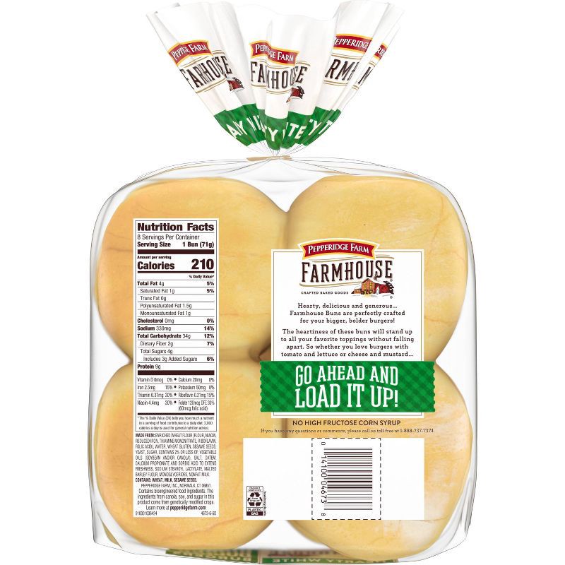 slide 5 of 8, Pepperidge Farm Farmhouse Hearty White Hamburger Buns - 20oz/8ct, 8 ct; 20 oz