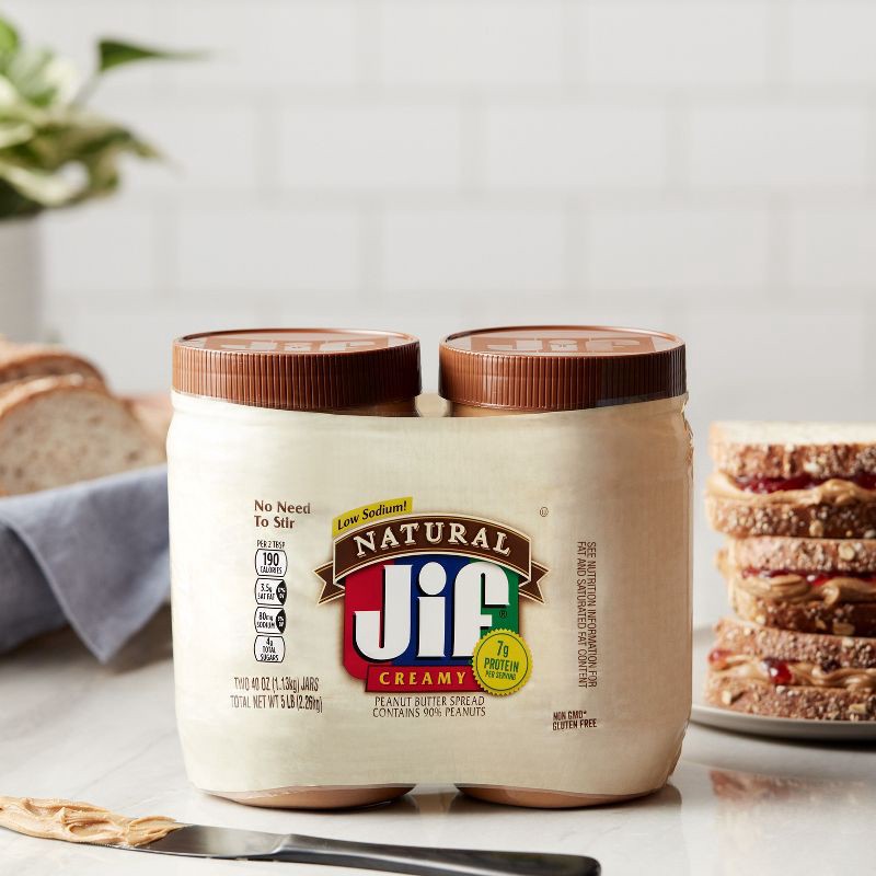 slide 6 of 6, Jif Natural Creamy Peanut Butter Spread Twin Pack - 80oz, 80 oz
