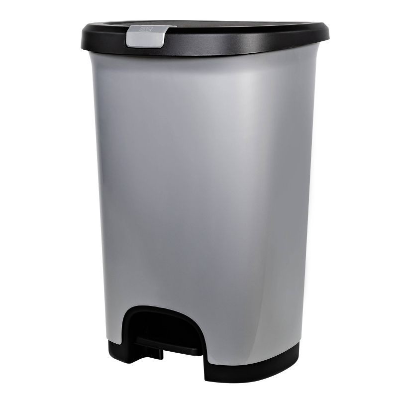 slide 1 of 5, Hefty Select 12.7gal Lock Waste Step Trash Can Silver, 12.7 gal