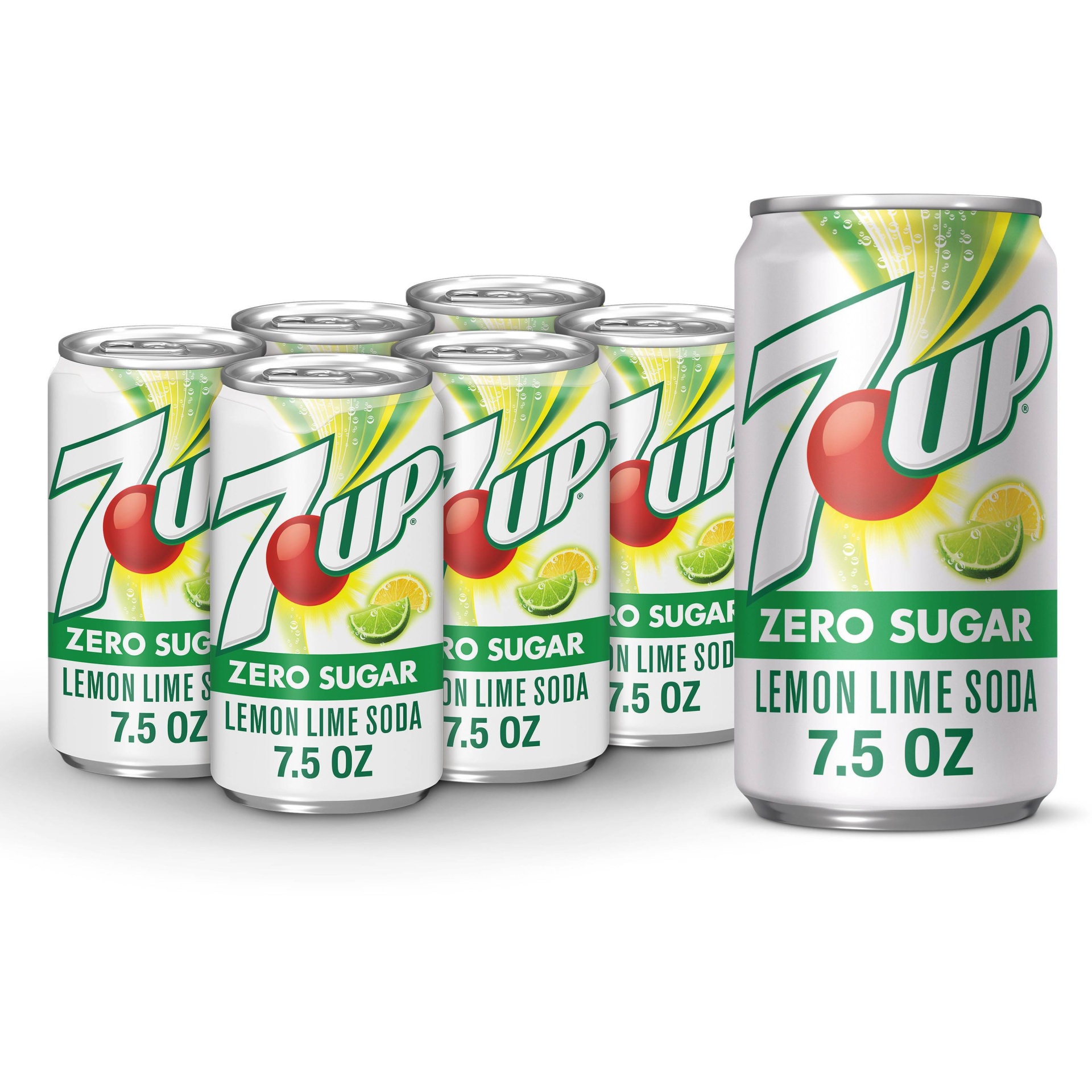 slide 1 of 8, 7UP Zero Sugar Lemon Lime Soda, 6 ct, 7.5 fl oz