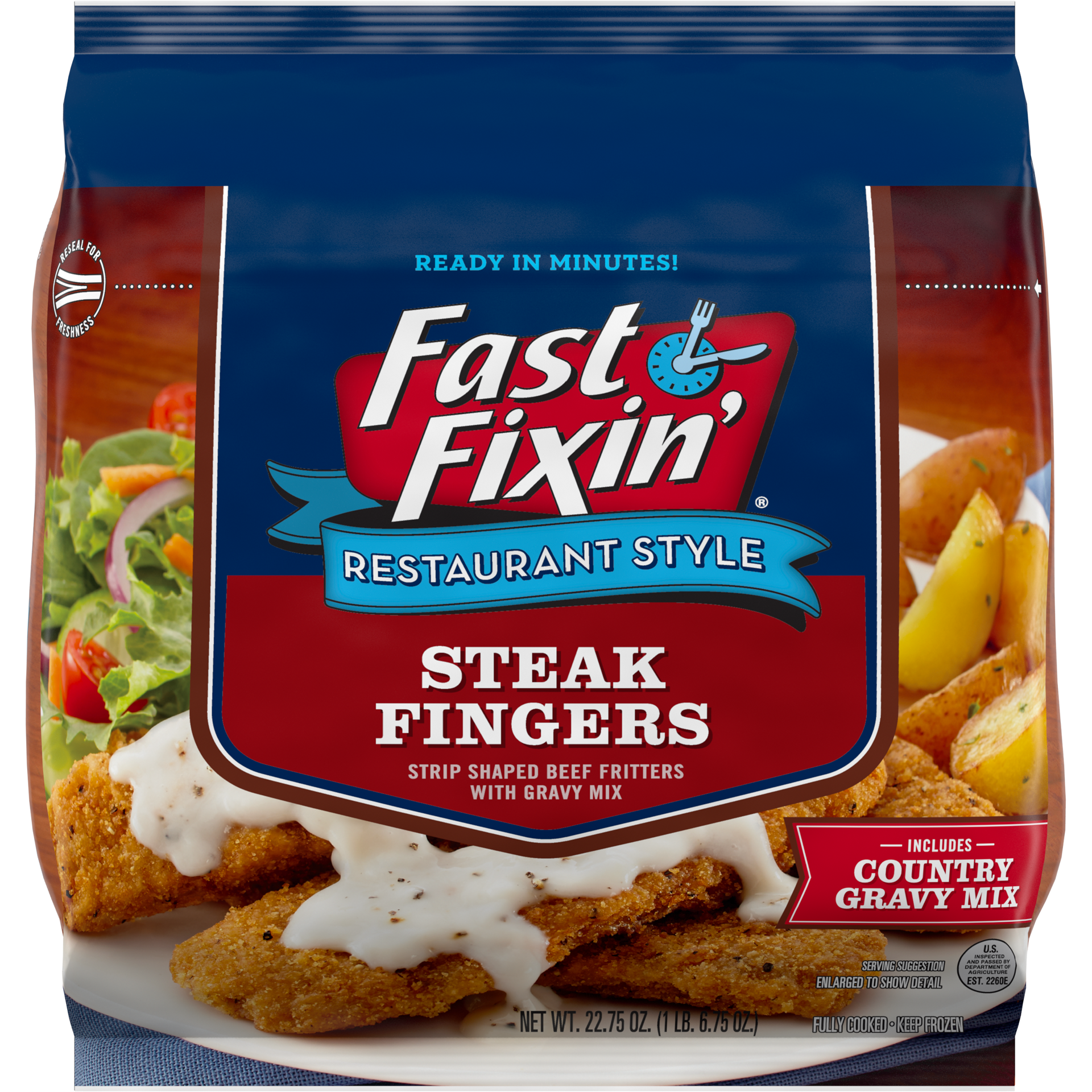 slide 1 of 8, FAST FIXIN RESTAURANT STYLE Fast Fixin' Restaurant Style Steak Fingers with Gravy Mix, 22.75 oz (Frozen), 644.95 g