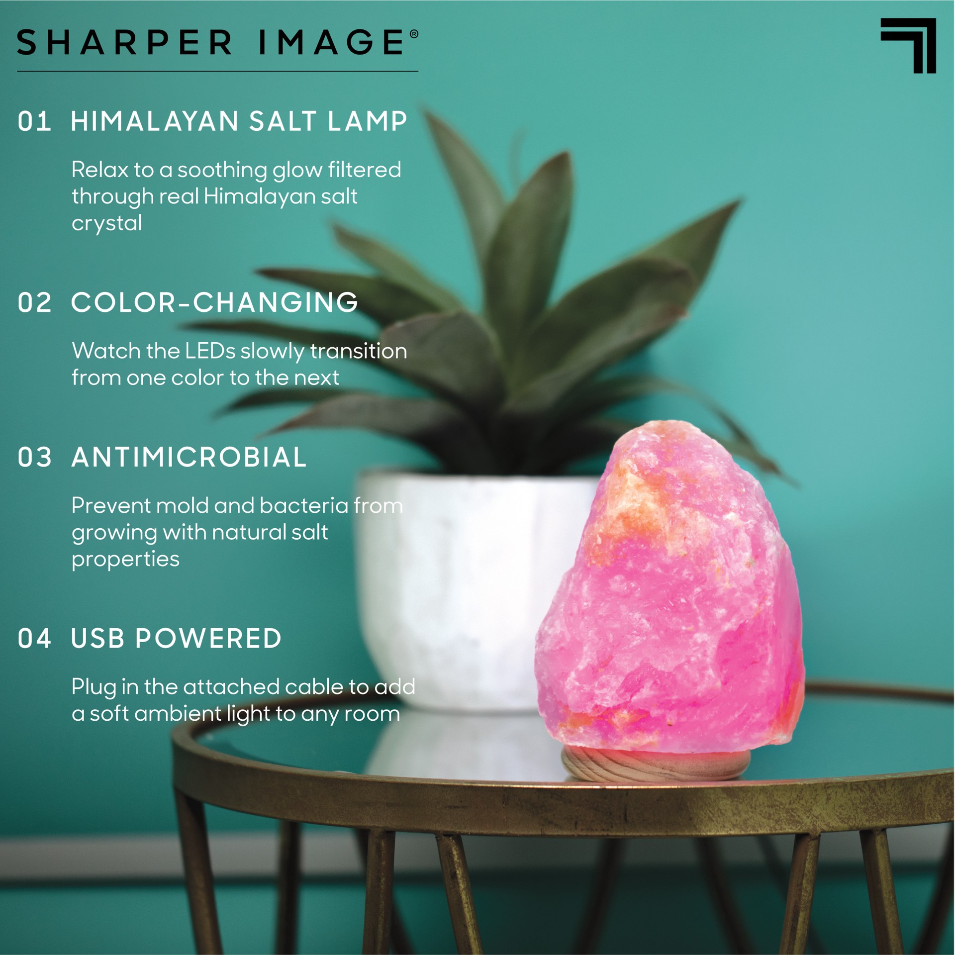 slide 2 of 8, Sharper Image Himalayan Salt Crystal LED Color Changing Lamp, Natural & Anti-Microbial, A Relaxing Accent for the Home/Office, Emits Negative Ions for Air Cleaning/Purifying, Wood Base with USB, 1 ct