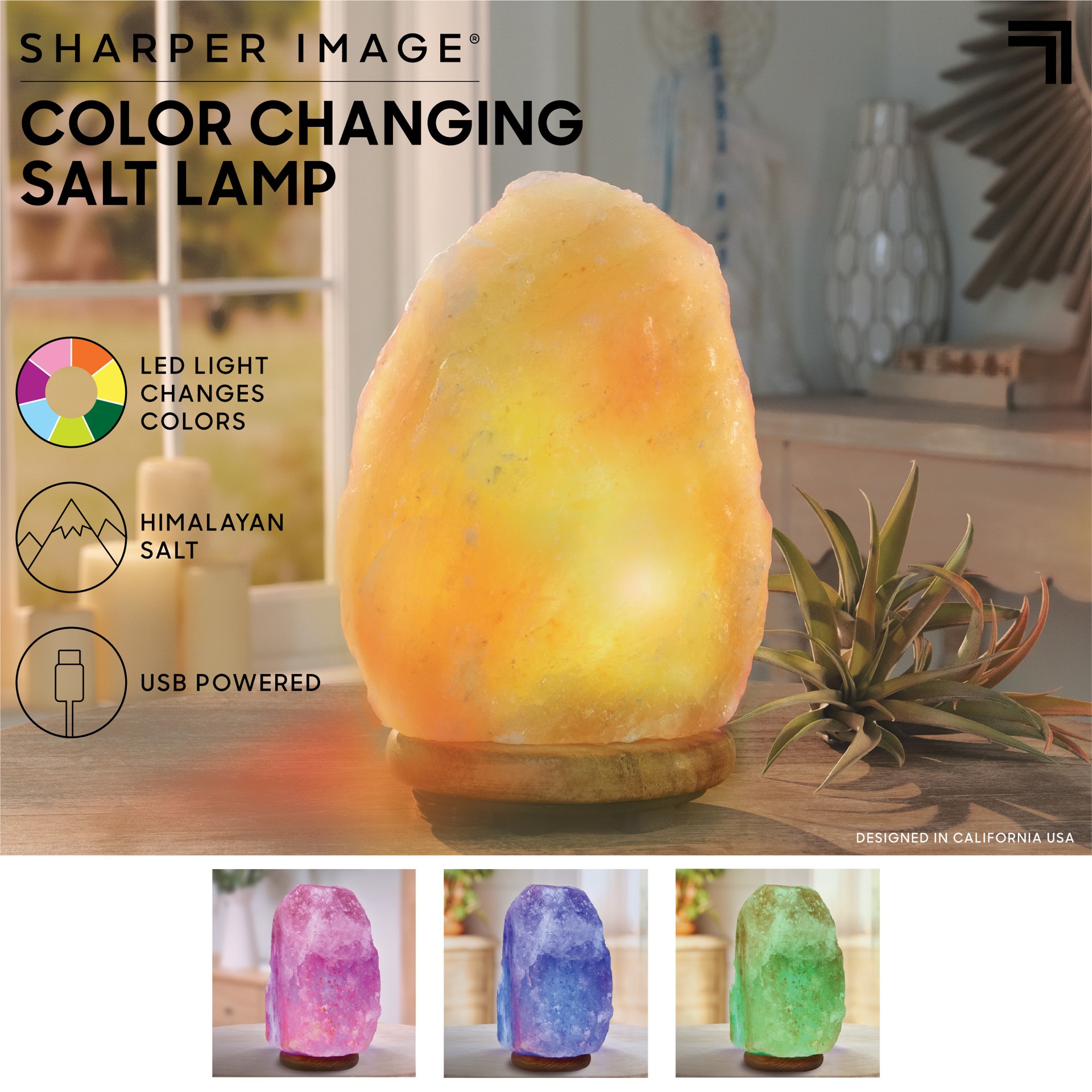 slide 8 of 8, Sharper Image Himalayan Salt Crystal LED Color Changing Lamp, Natural & Anti-Microbial, A Relaxing Accent for the Home/Office, Emits Negative Ions for Air Cleaning/Purifying, Wood Base with USB, 1 ct