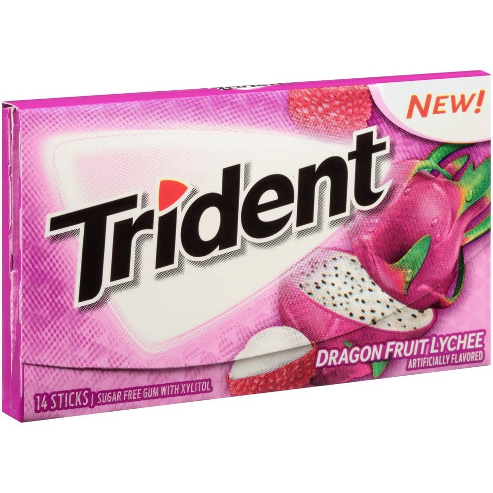 slide 8 of 9, Trident Dragon Fruit Lychee Sugar Free Gum, Made with Xylitol, 14 Piece Pack, 0.06 lb