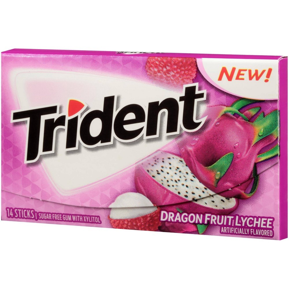 slide 6 of 9, Trident Dragon Fruit Lychee Sugar Free Gum, Made with Xylitol, 14 Piece Pack, 0.06 lb