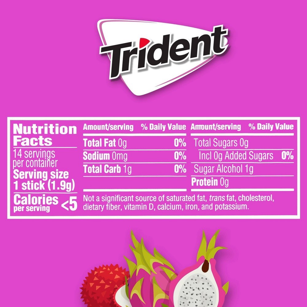 slide 9 of 9, Trident Dragon Fruit Lychee Sugar Free Gum, Made with Xylitol, 14 Piece Pack, 0.06 lb