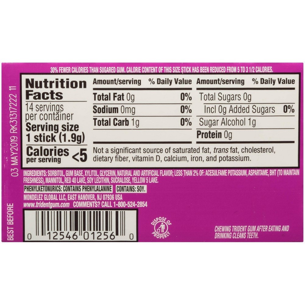 slide 2 of 9, Trident Dragon Fruit Lychee Sugar Free Gum, Made with Xylitol, 14 Piece Pack, 0.06 lb