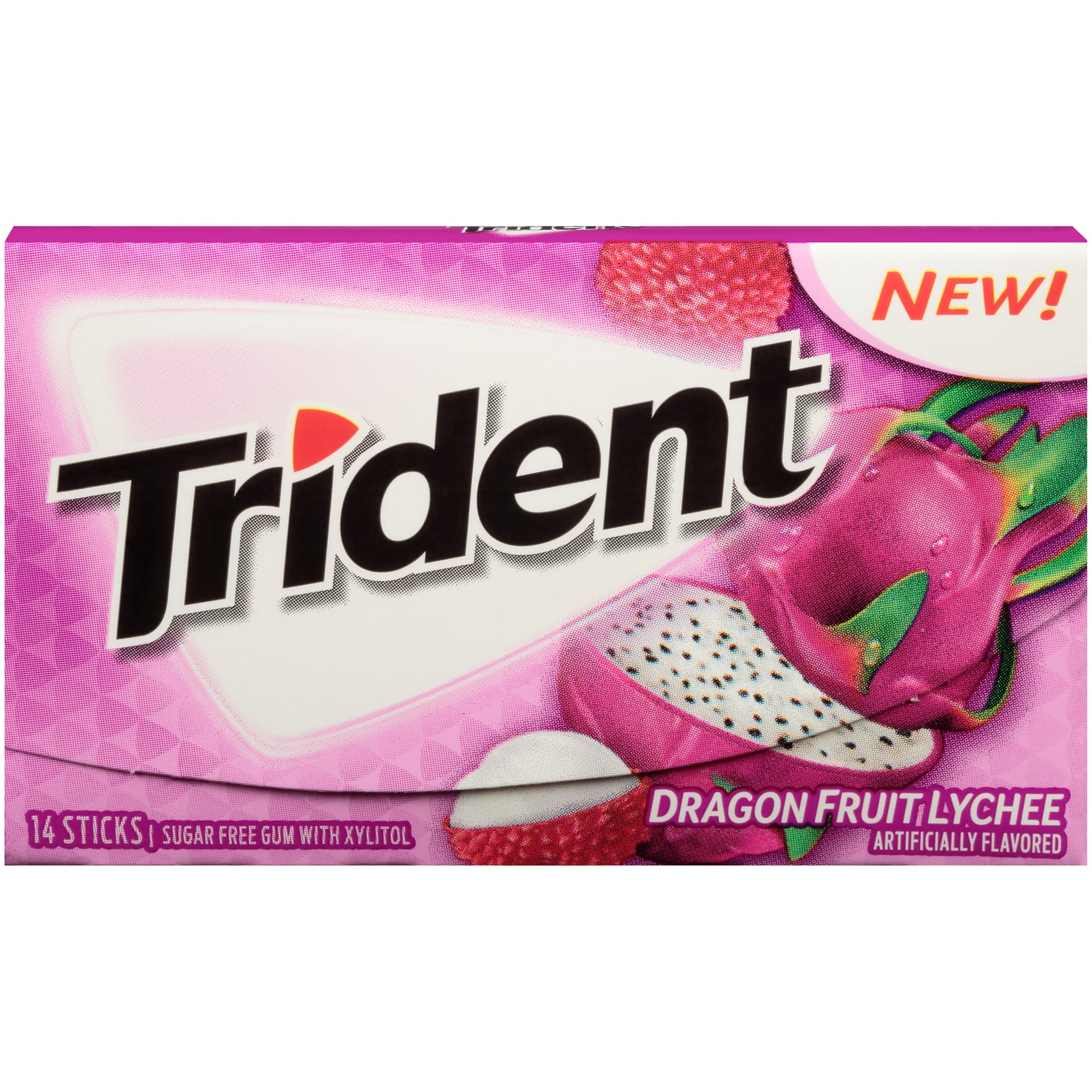 slide 1 of 9, Trident Dragon Fruit Lychee Sugar Free Gum, Made with Xylitol, 14 Piece Pack, 0.06 lb