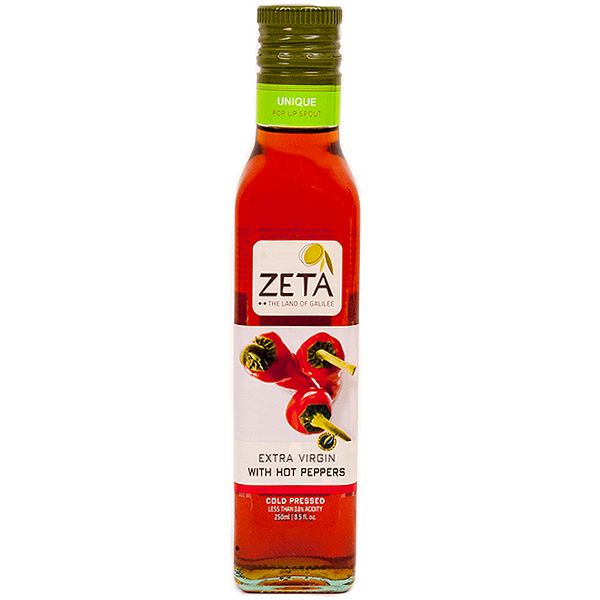 slide 1 of 1, Zeta The Land Of Galilee Oil Olive Extra Virgin W Hot Peppers, 250 ml