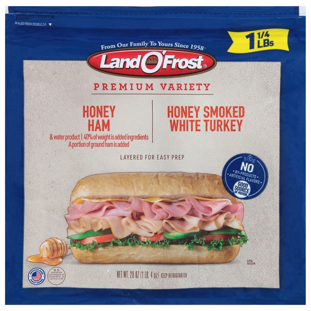 slide 1 of 9, Land O' Frost Premium Variety Honey Ham & Honey Smoked White Turkey 20 oz, 20 oz