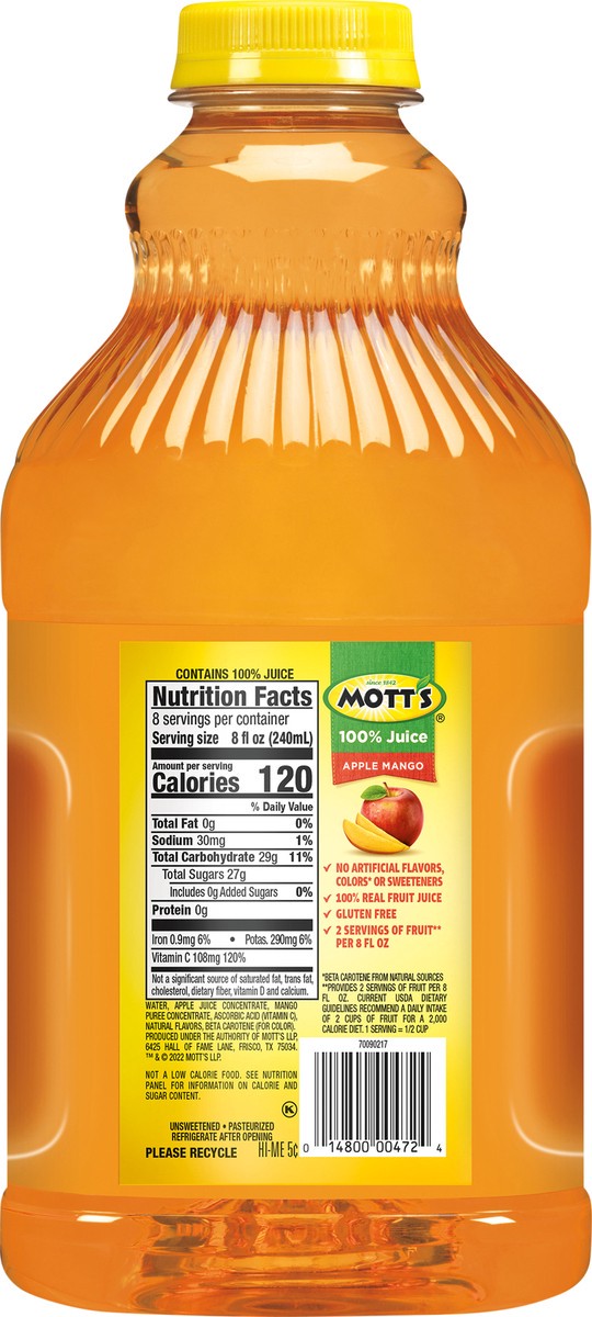 slide 2 of 7, Mott's 100% Apple Mango Juice- 64 fl oz, 64 fl oz