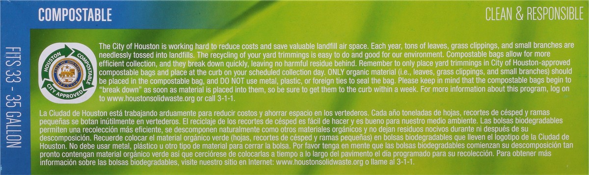 slide 4 of 9, BioBag 35 Gallon City of Houston Compostable Lawn & Leaf Bags 10 ea, 10 ct; 33 gal