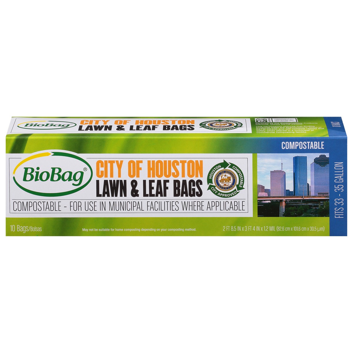 slide 1 of 9, BioBag 35 Gallon City of Houston Compostable Lawn & Leaf Bags 10 ea, 10 ct; 33 gal