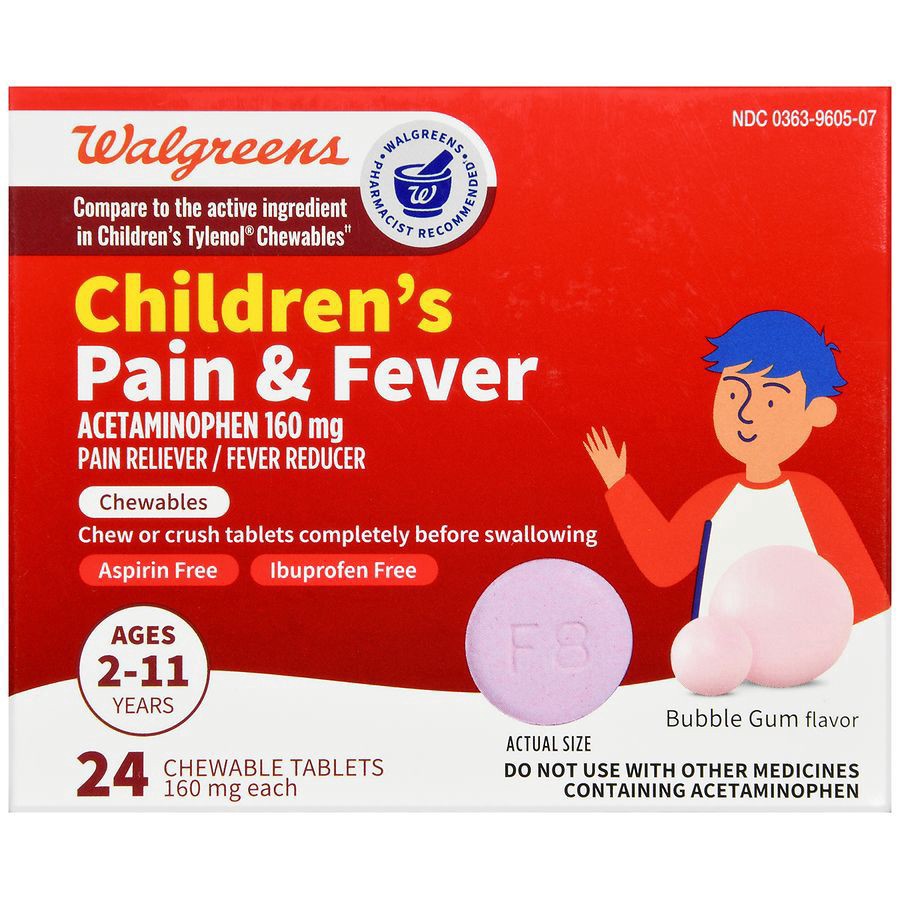 slide 2 of 5, Walgreens Children's Pain & Fever Chewable Tablets Bubblegum, 24 ct