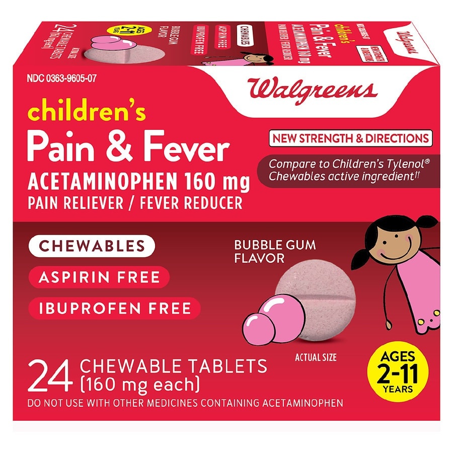 Walgreens Children's Pain & Fever Chewable Tablets Bubblegum 24 ct Shipt