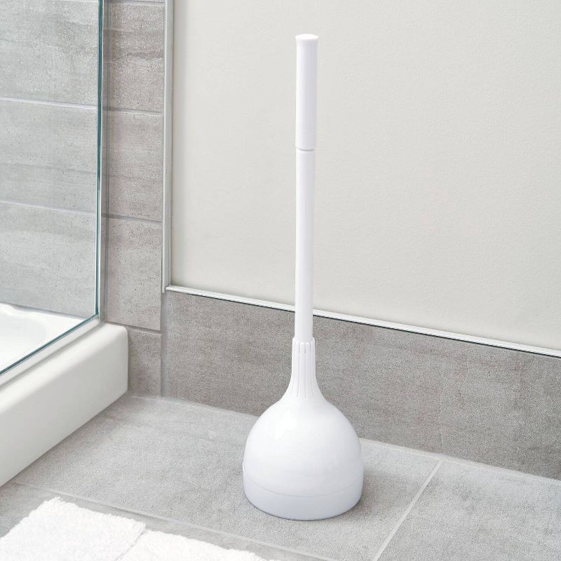 slide 3 of 3, iDESIGN Una Plunger and Storage White: Rubber Material, 21.5" Height, No Battery Needed, 5.75" Depth, 1 ct