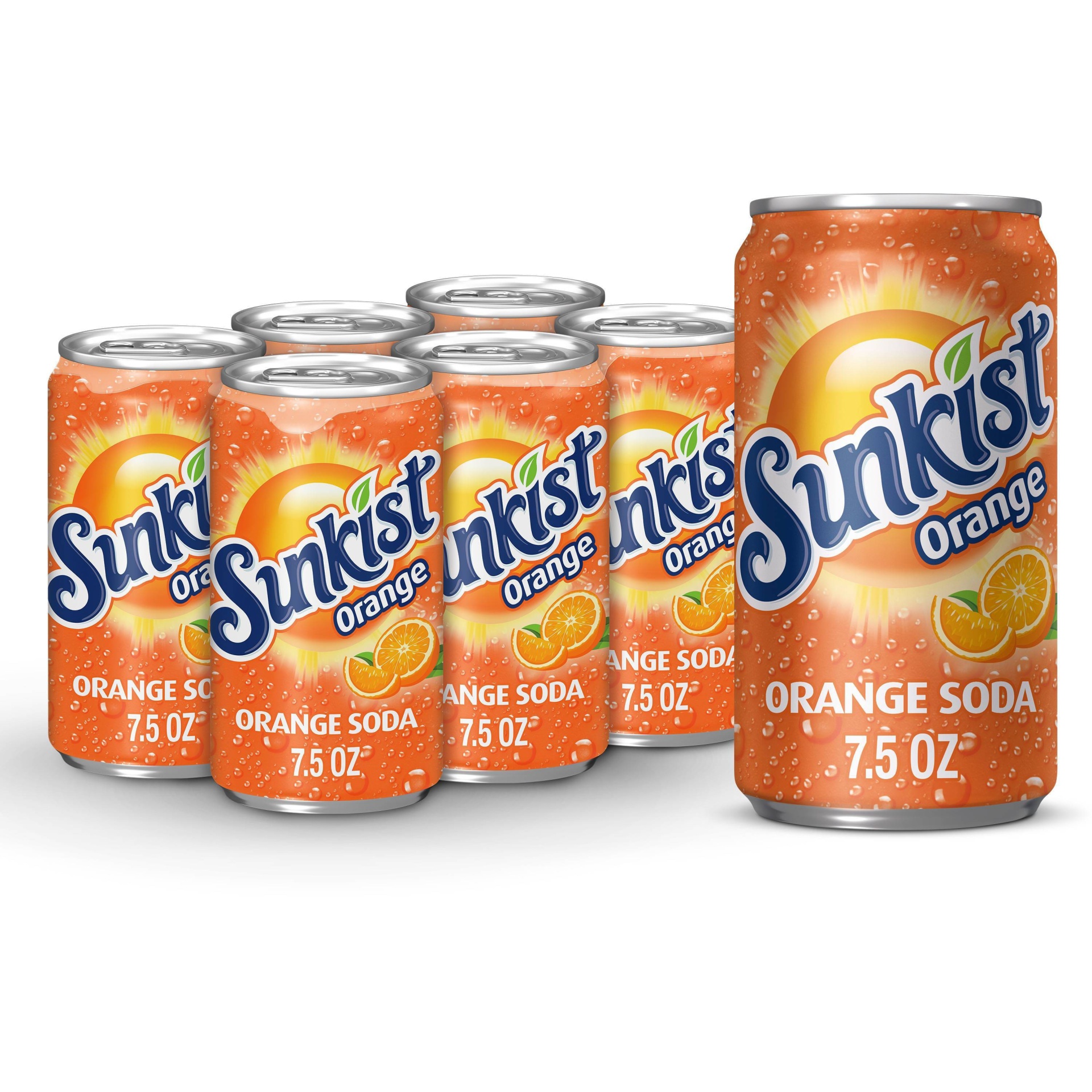 slide 1 of 7, Sunkist Orange Soda, 6 ct, 7.5 fl oz