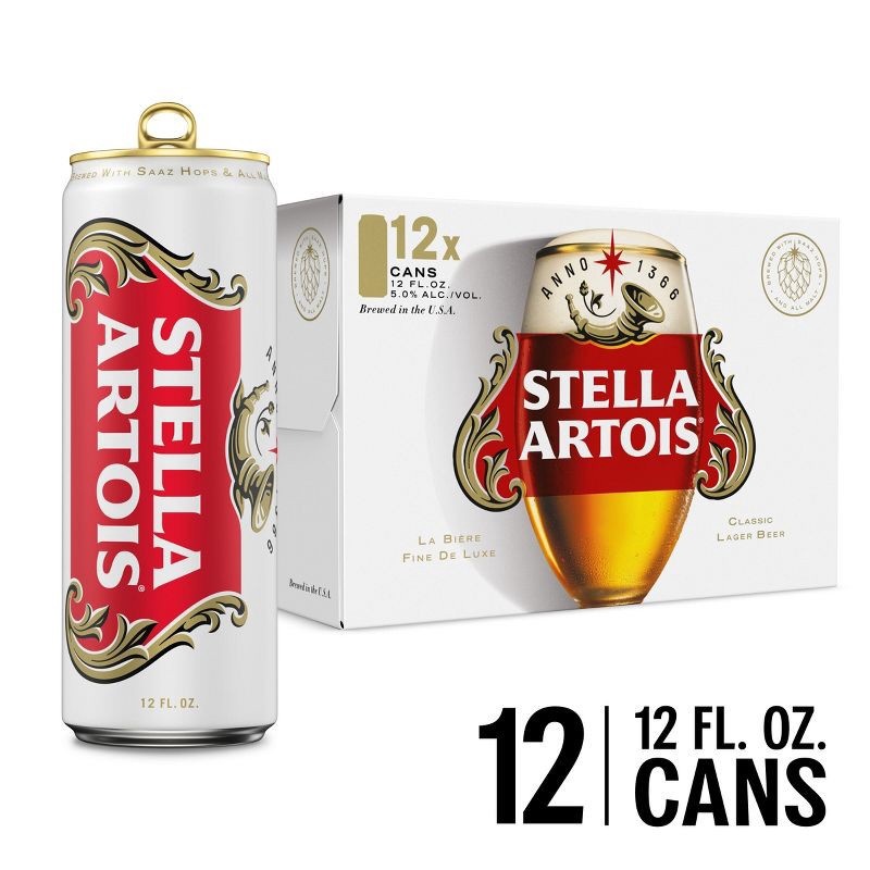 slide 2 of 7, Stella Artois Premium Lager Beer - 12pk/12 fl oz Cans, 12 ct; 12 fl oz