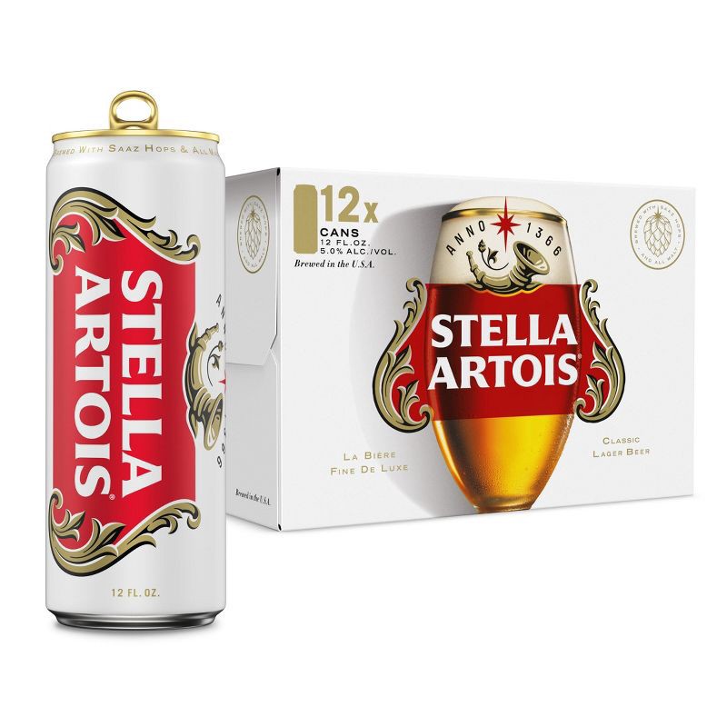 slide 1 of 7, Stella Artois Premium Lager Beer - 12pk/12 fl oz Cans, 12 ct; 12 fl oz