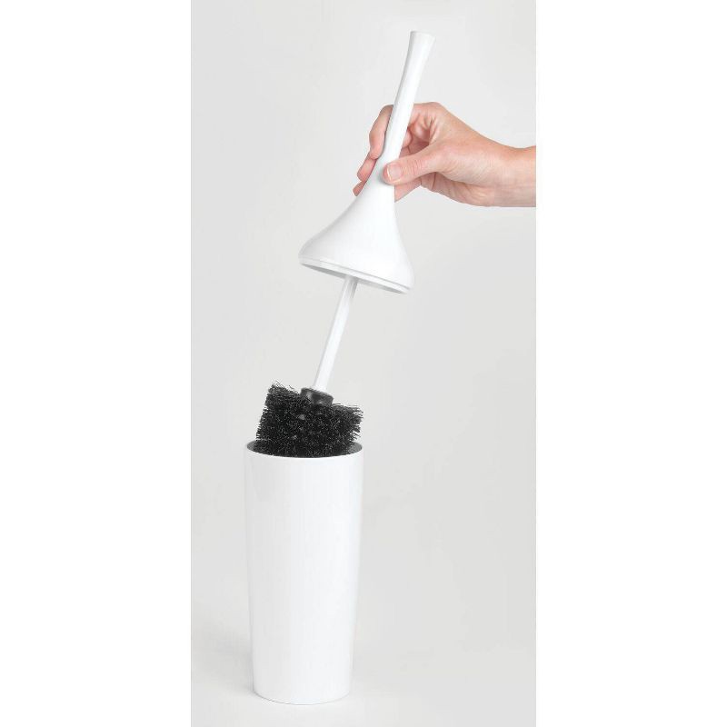 slide 3 of 4, iDESIGN Toilet Bowl Brush White: Polypropylene Cleaner & Holder Set, No Battery Needed, 1 ct