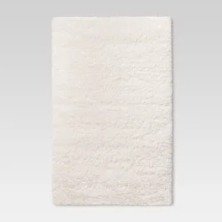 2'6"x3'10" Washable Plush Shag Accent Rug Cream - Room Essentials™: High Pile, Skid & Stain Resistant, Indoor Use