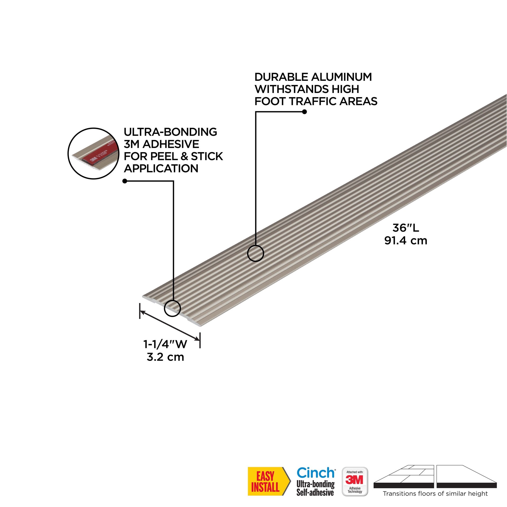 slide 5 of 6, M-D Cinch Satin Nickel 36-in L Prefinished Aluminum Seam Binder Floor Moulding Trim, 1 ct