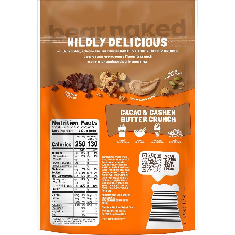 slide 2 of 13, Bear Naked Gluten Free Cacao and Cashew Butter Crunch Granola - 11oz, 11 oz