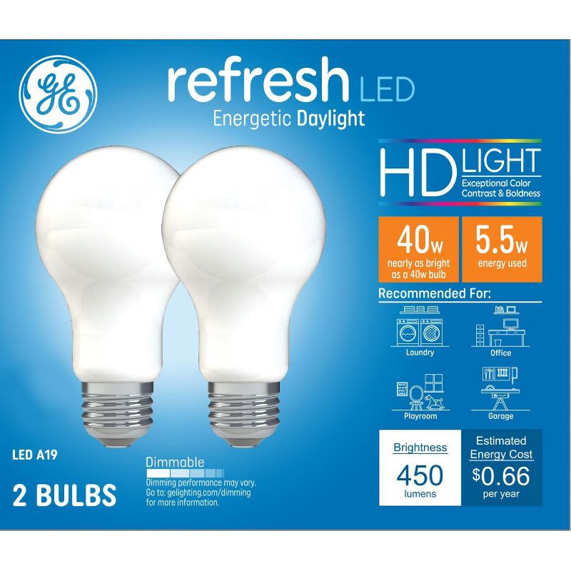 slide 1 of 8, GE Household Lighting GE 2pk Refresh HD Daylight 40W Frosted A19, 2 ct