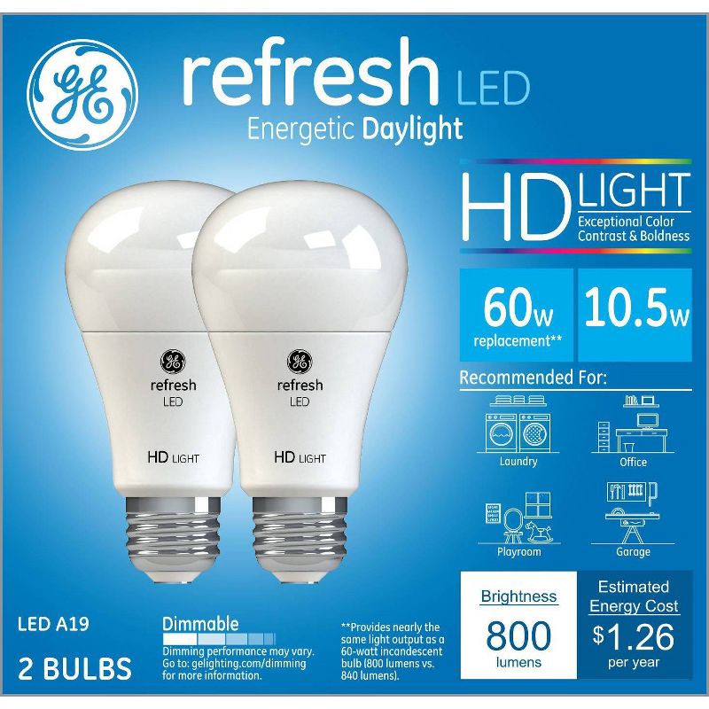 slide 1 of 4, GE Household Lighting GE 2pk 60W Equivalent Refresh LED HD Light Bulbs Daylight, 2 ct