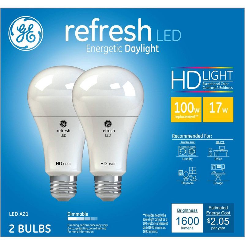 slide 1 of 3, General Electric GE 2pk 100W Equivalent Refresh LED HD Light Bulbs Daylight, 2 ct