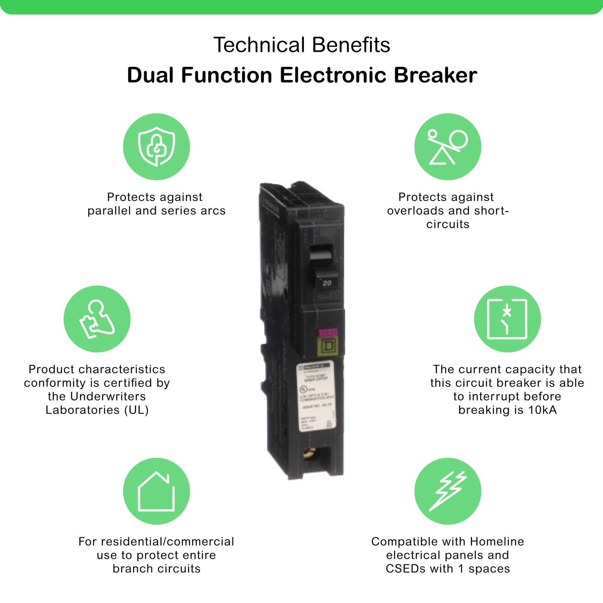 slide 3 of 6, Square D Homeline 20-amp 1 -Pole Dual function AFCI/GFCI Plug-On Neutral Circuit Breaker, 1 ct