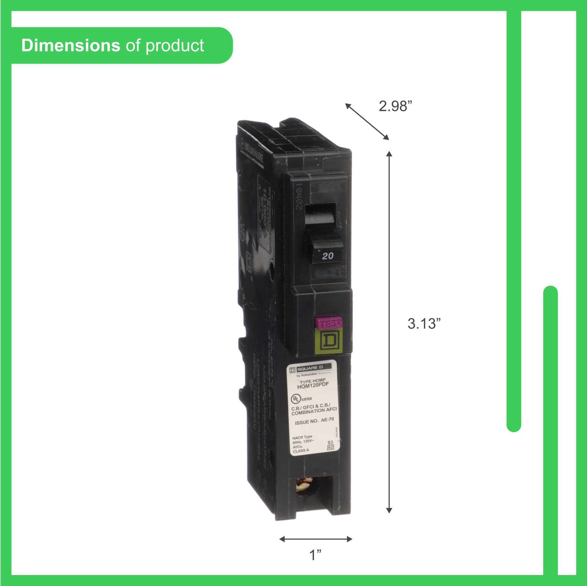slide 4 of 6, Square D Homeline 20-amp 1 -Pole Dual function AFCI/GFCI Plug-On Neutral Circuit Breaker, 1 ct