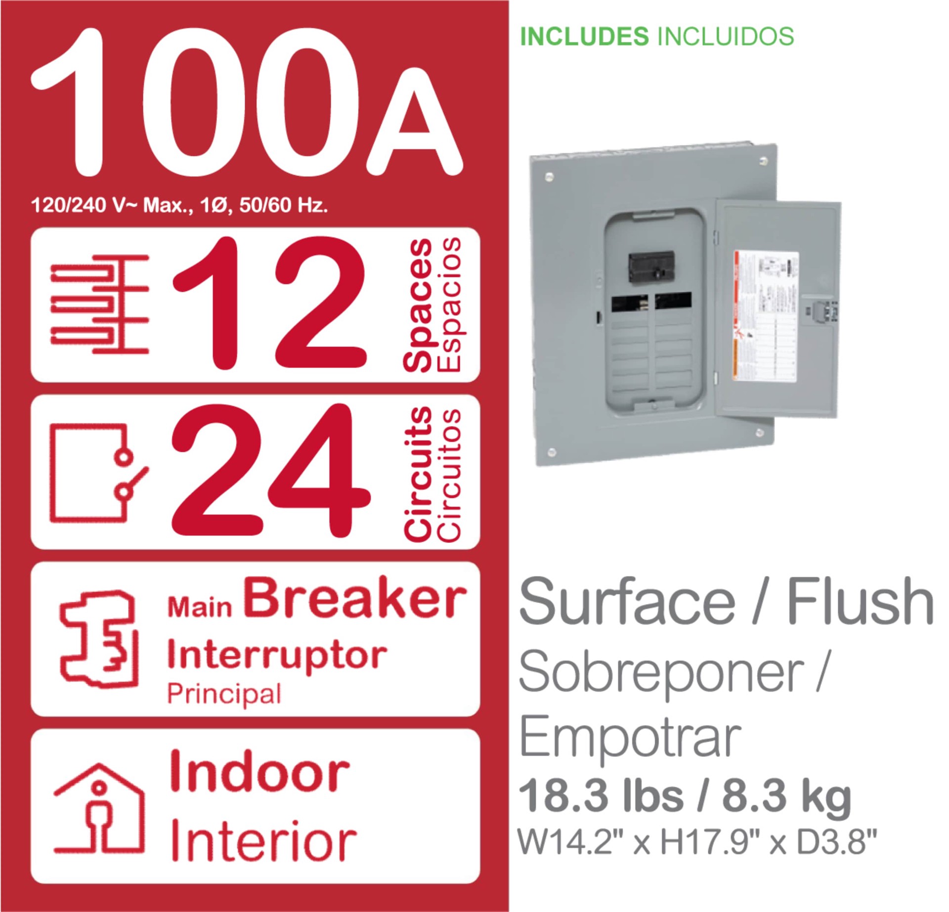 slide 4 of 6, Square D Homeline 100 -Amp 12 -Spaces 24 -Circuit Indoor Main breaker Plug-On Neutral Load Center, 1 ct