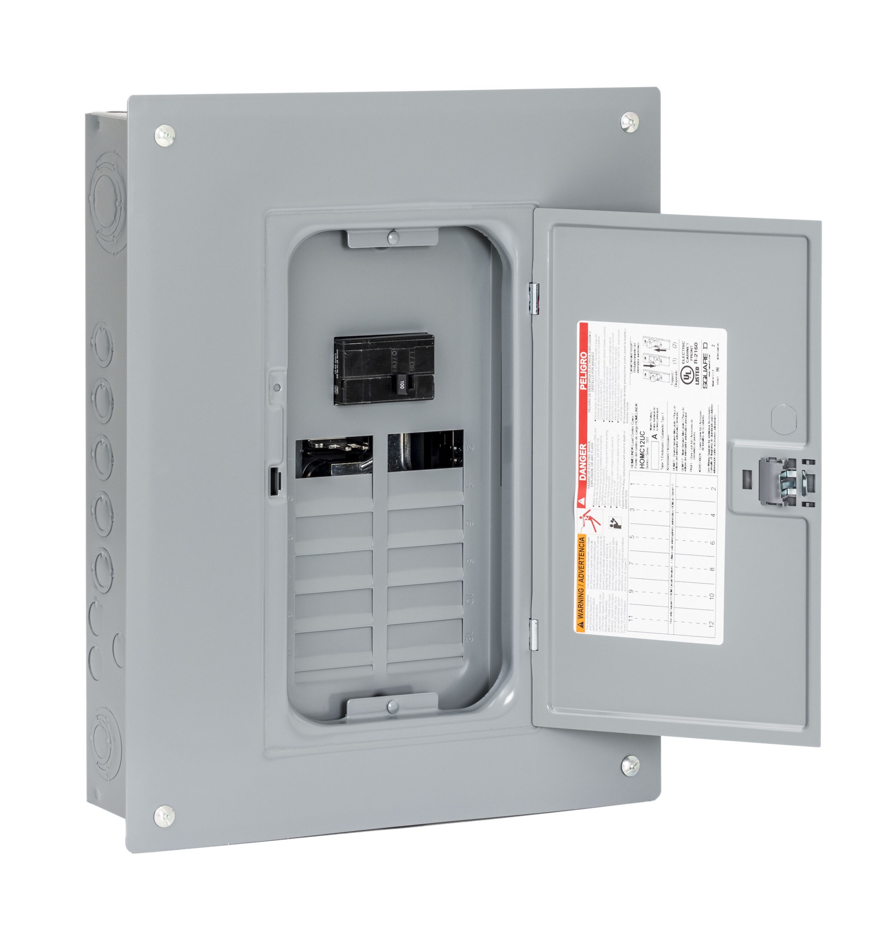slide 5 of 6, Square D Homeline 100 -Amp 12 -Spaces 24 -Circuit Indoor Main breaker Plug-On Neutral Load Center, 1 ct
