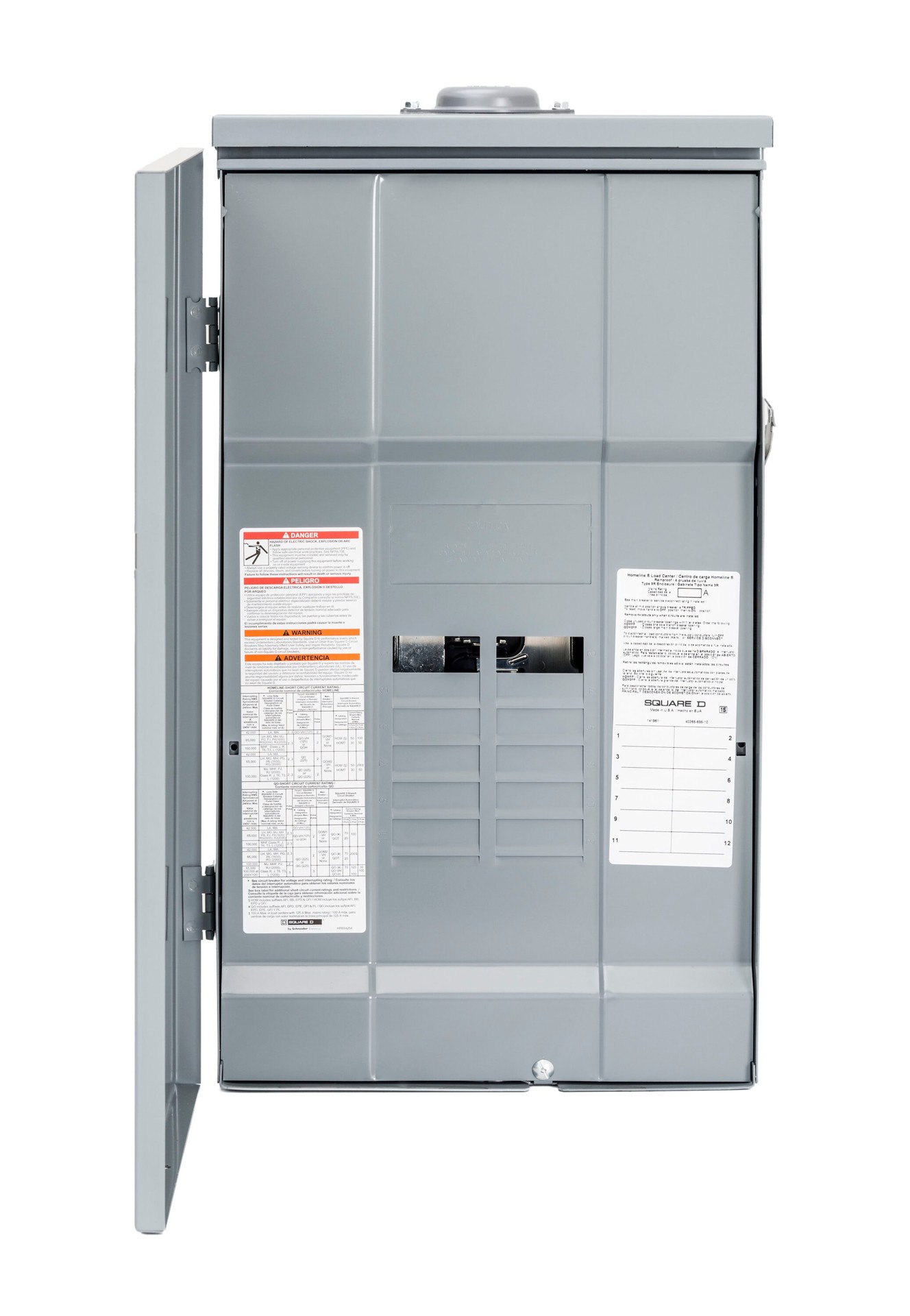 slide 3 of 4, Square D Homeline 225 -Amp 12 -Spaces 12 -Circuit Outdoor Convertible main lug Plug-On Neutral Load Center, 1 ct